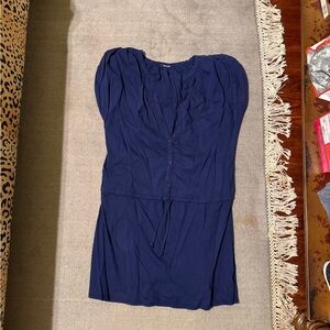 LA Made Navy Cotton V Neck Dress with Drawstring Waist Size Medium